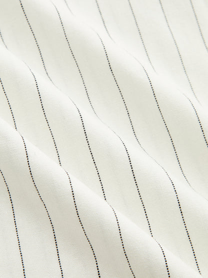 Belted Striped Cotton Linen Wide Leg Pants