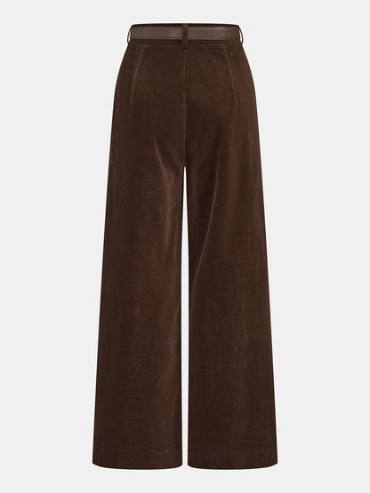 Belted Corduroy Pleated Wide Leg Pants