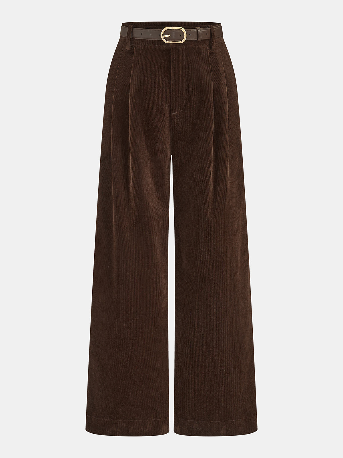 Belted Corduroy Pleated Wide Leg Pants
