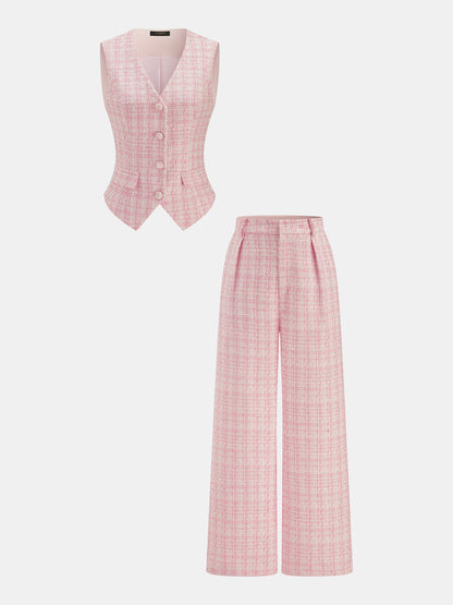 Textured Check Two Piece Pants Set