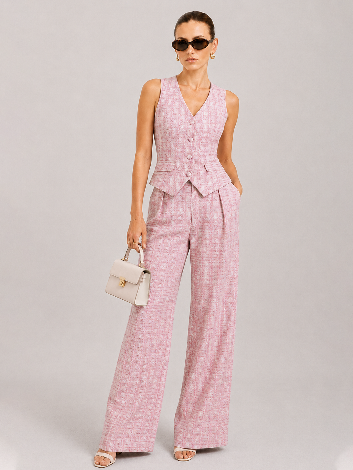 Textured Check Two Piece Pants Set