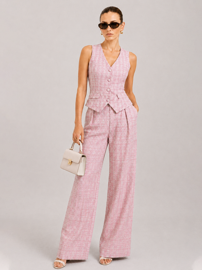 Textured Check Two Piece Pants Set