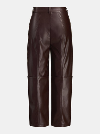 Seamed Faux Leather Cropped Straight Leg Pants