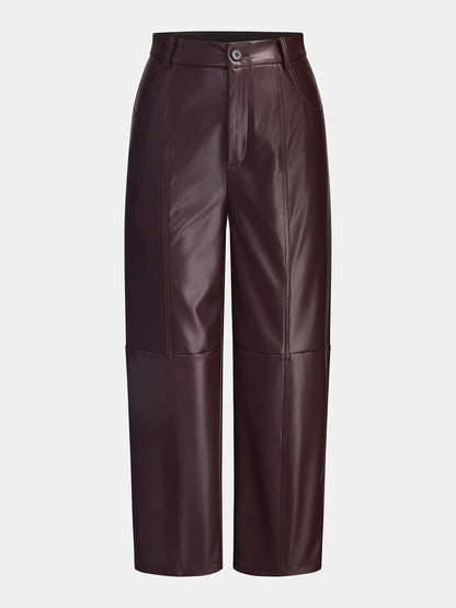 Seamed Faux Leather Cropped Straight Leg Pants