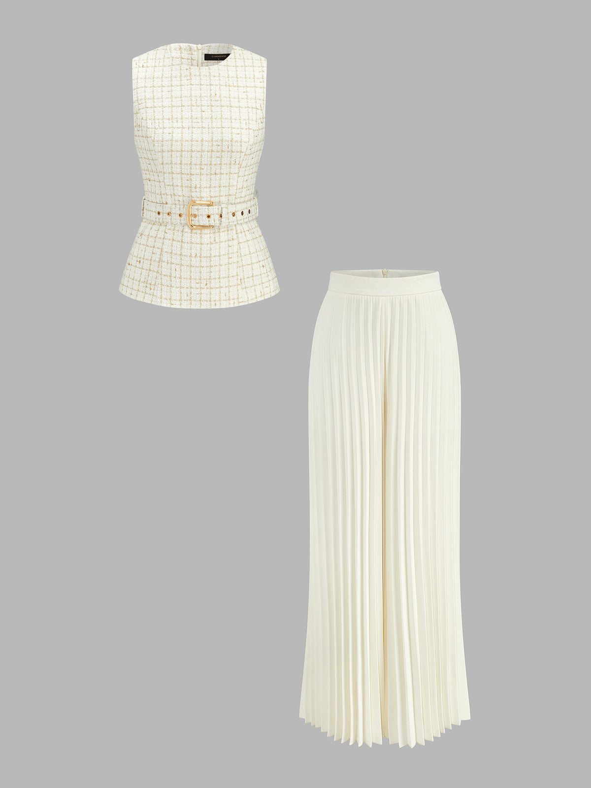 Belted Tweed Vest & Pleated Pants Set