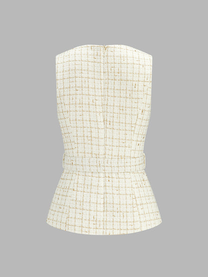 Belted Tweed Vest & Pleated Pants Set