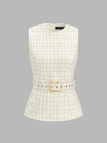 Belted Tweed Vest & Pleated Pants Set