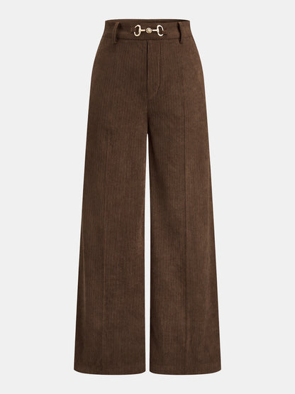 Horsebit Detail Corduroy Two‑Piece Pants Set