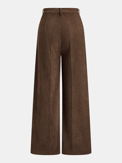 Horsebit Detail Corduroy Two‑Piece Pants Set