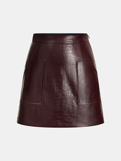 Croc Embossed Faux Leather Mini Skirt