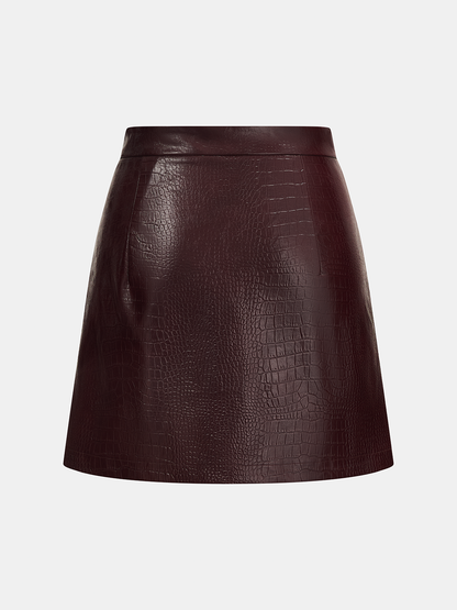 Croc Embossed Faux Leather Mini Skirt