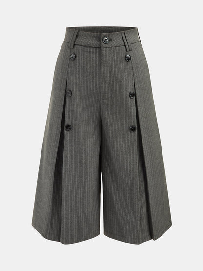 Double Breasted Pinstripe Wide Capris