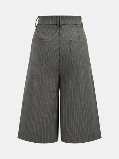 Double Breasted Pinstripe Wide Capris