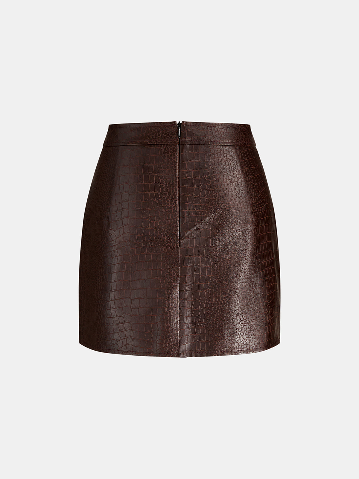 Horsebit Detail Croc‑Embossed Faux Leather Mini Skirt
