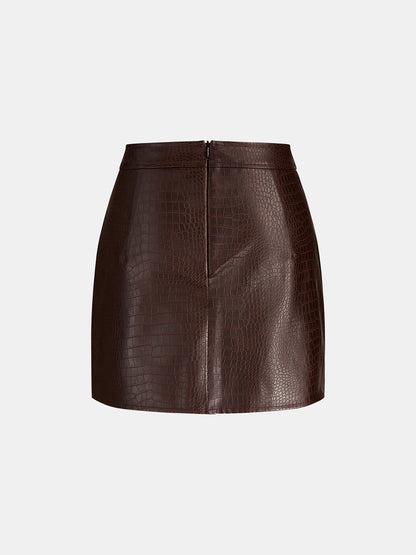 Horsebit Detail Croc‑Embossed Faux Leather Mini Skirt