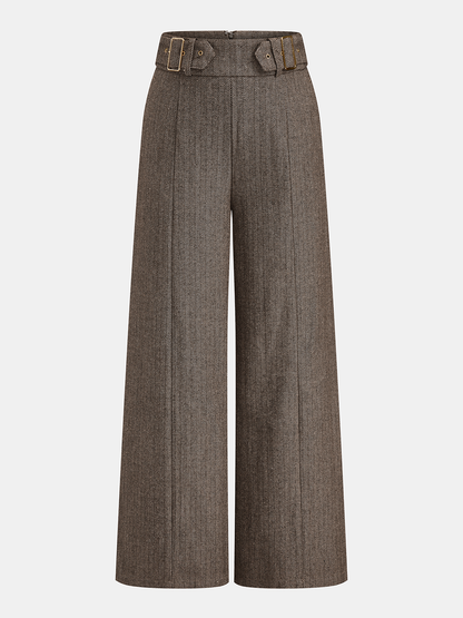 Herringbone Double Buckle Wide Pants