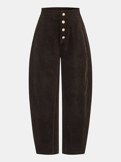 Button Front Corduroy Barrel Pants