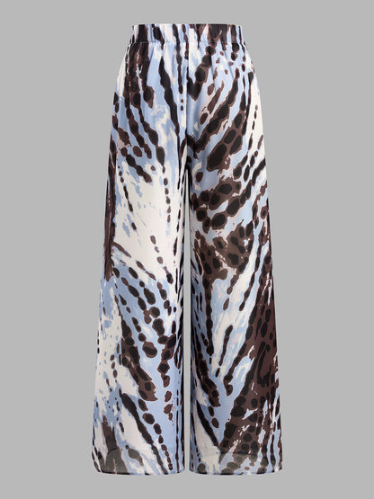 Abstract Animal Print Pleated Wide Leg Pants