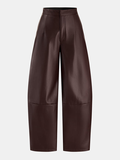 Faux‑Leather Seamed Barrel Leg Pants