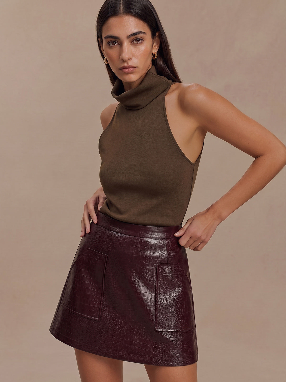 Croc Embossed Faux Leather Mini Skirt