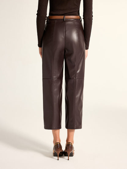 Seamed Faux Leather Cropped Straight Leg Pants