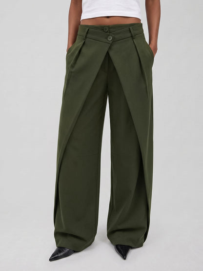 Cross Over Waist Wide Leg Pants