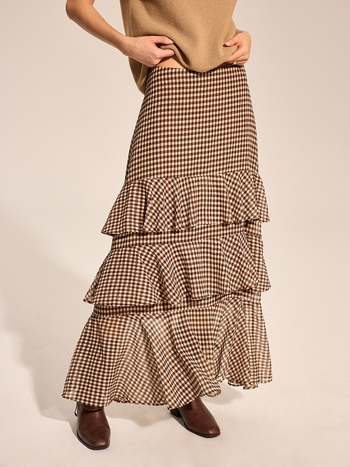 Gingham Tiered Maxi Skirt