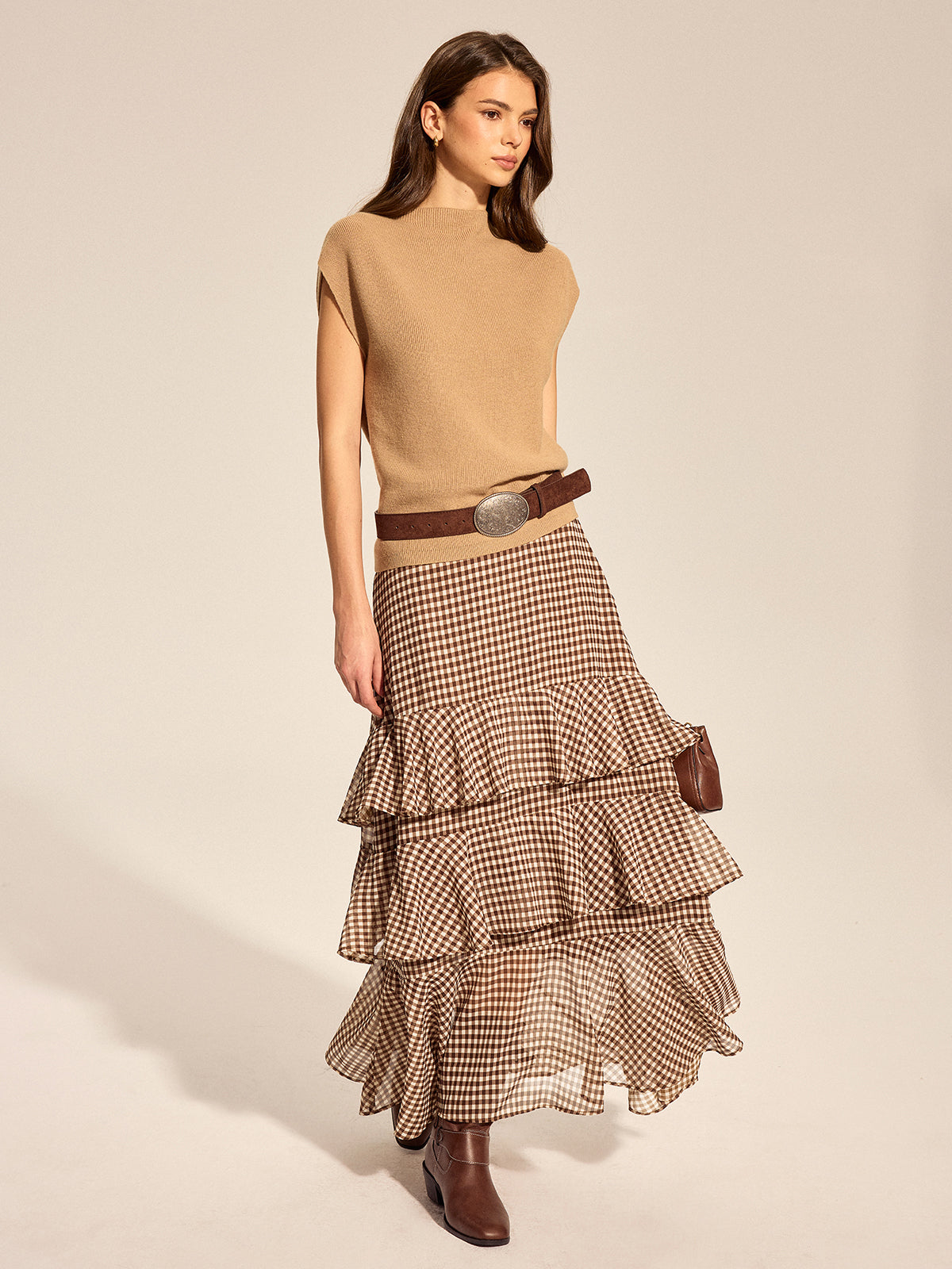 Gingham Tiered Maxi Skirt