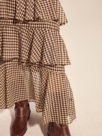 Gingham Tiered Maxi Skirt