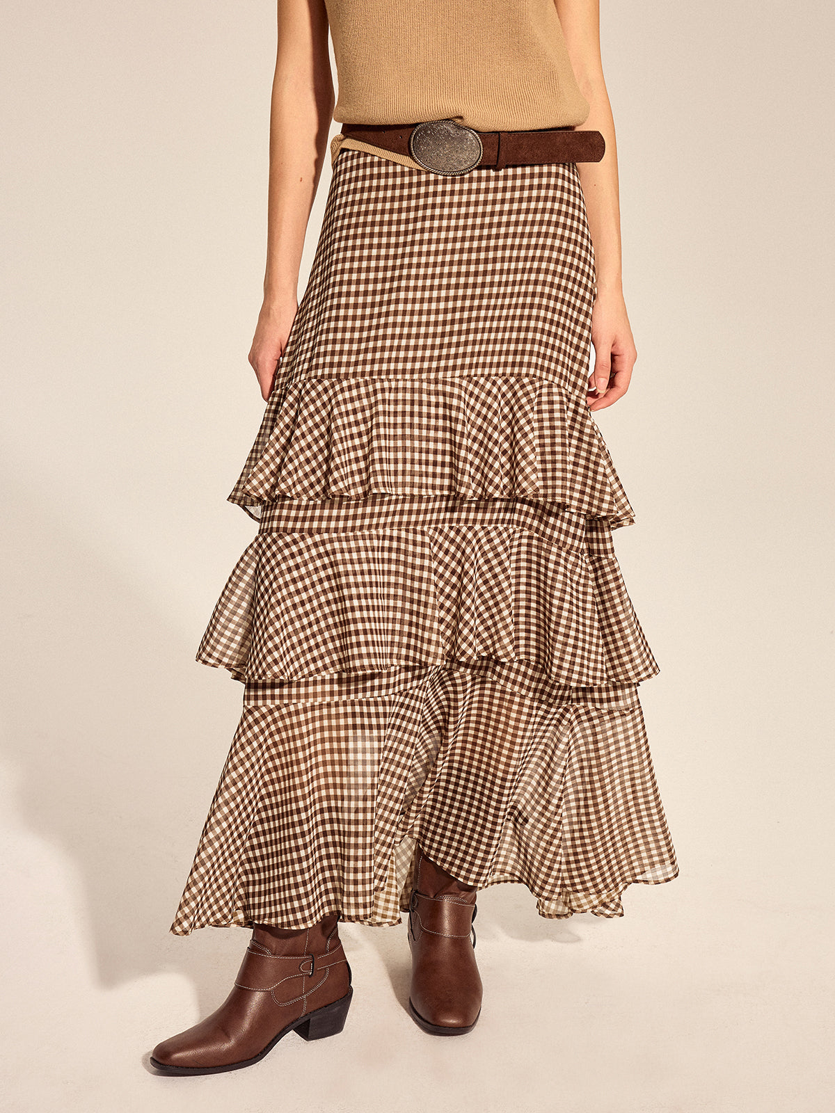 Gingham Tiered Maxi Skirt