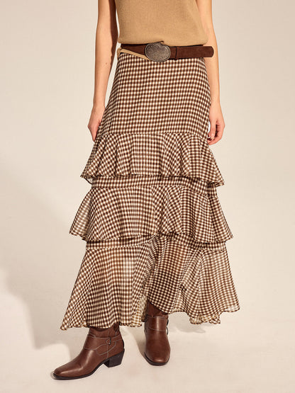 Gingham Tiered Maxi Skirt