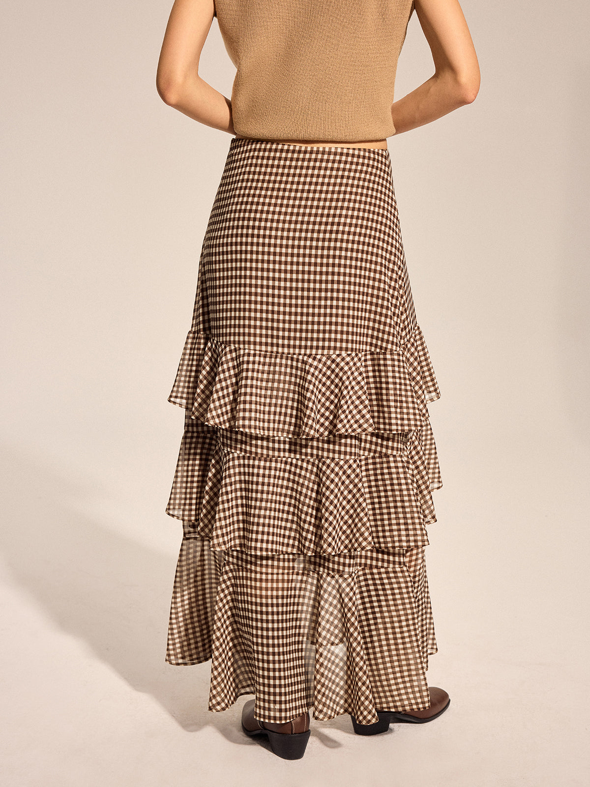 Gingham Tiered Maxi Skirt