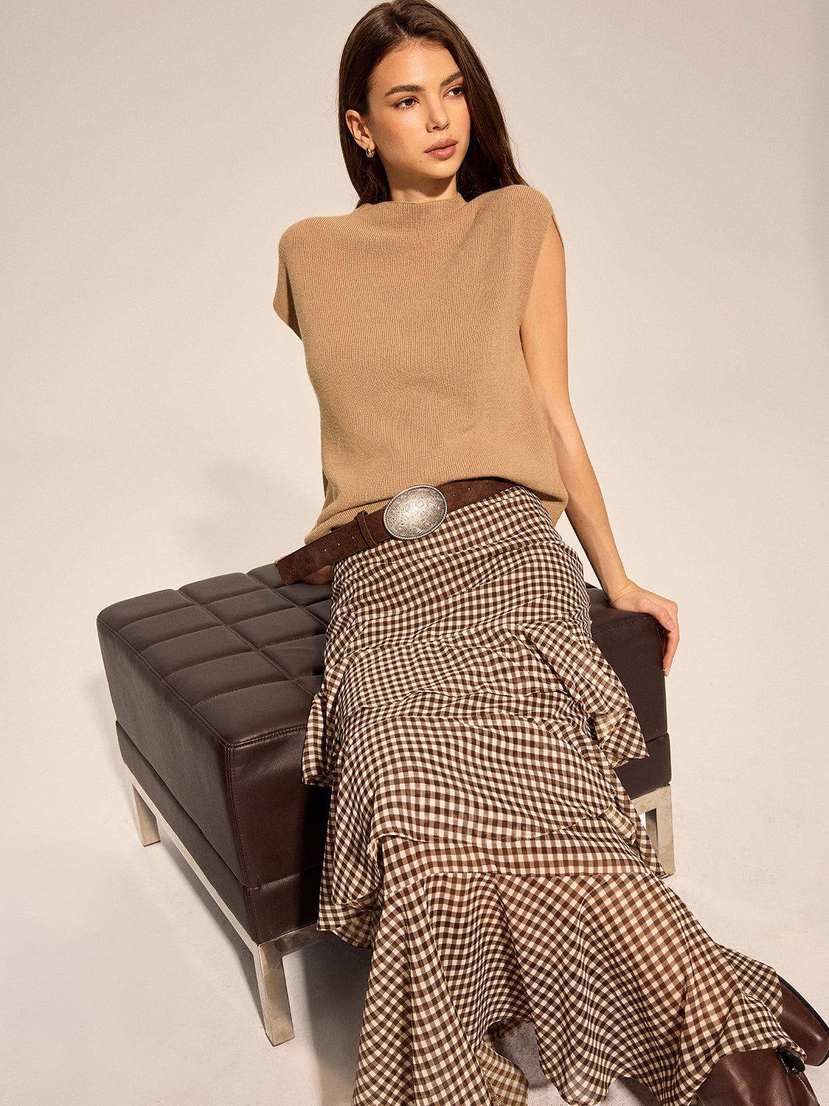 Gingham Tiered Maxi Skirt