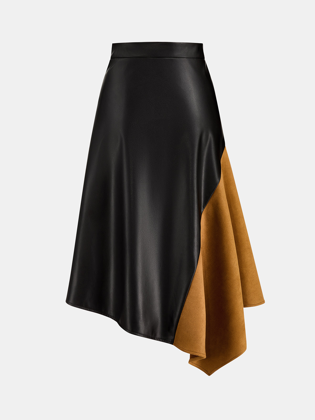 Faux Suede Panel Asymmetric Faux Leather Skirt