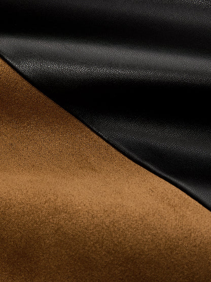 Faux Suede Panel Asymmetric Faux Leather Skirt