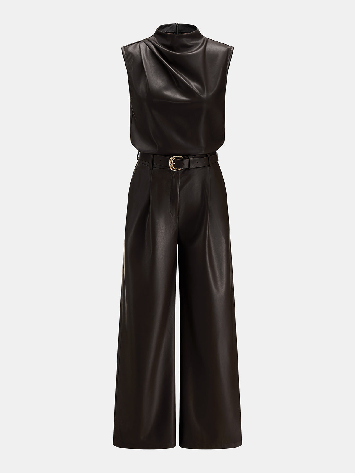 Faux Leather Two‑Piece Belted Pants Set