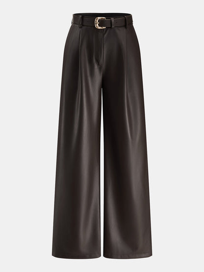 Faux Leather Two‑Piece Belted Pants Set