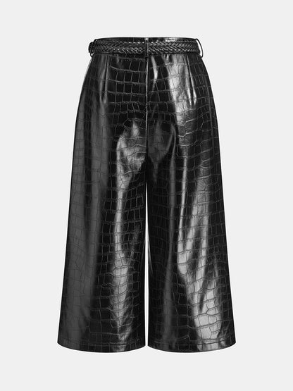 Croc-Embossed Faux Leather Culotte Pants