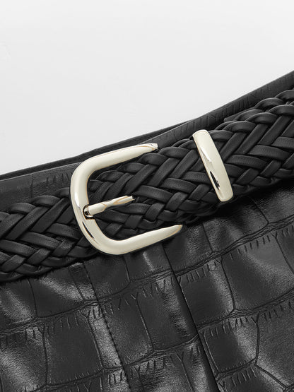 Croc-Embossed Faux Leather Culotte Pants