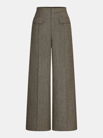 Herringbone Tweed Wide-Leg Pants