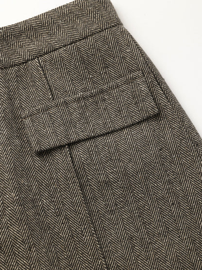 Herringbone Tweed Wide-Leg Pants