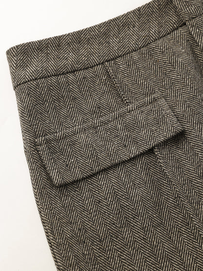 Herringbone Tweed Wide-Leg Pants