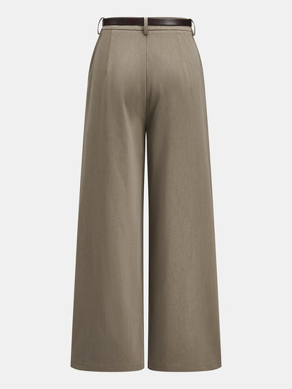 Belted Seam-Front  Wide‑Leg Pants