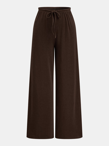 Lace Trim V‑Neck Top & Drawstring Pants Set