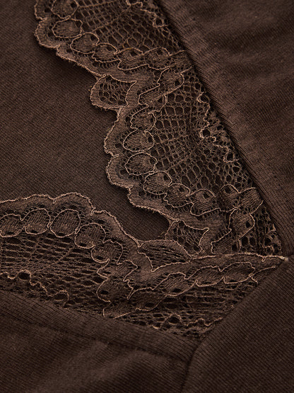 Lace Trim V‑Neck Top & Drawstring Pants Set