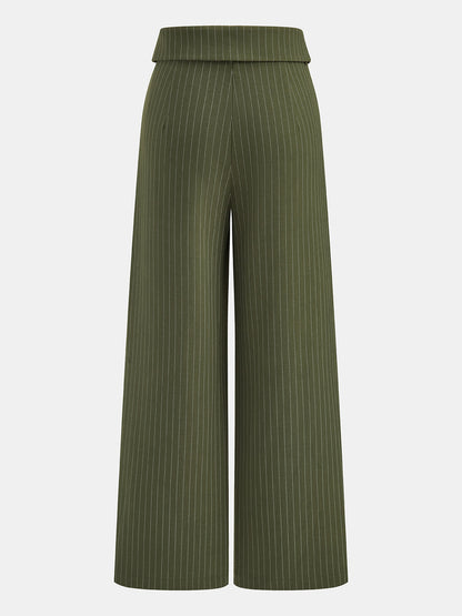 Fold‑Over Striped Wide Leg Pants