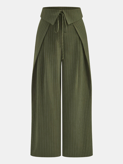 Fold‑Over Striped Wide Leg Pants