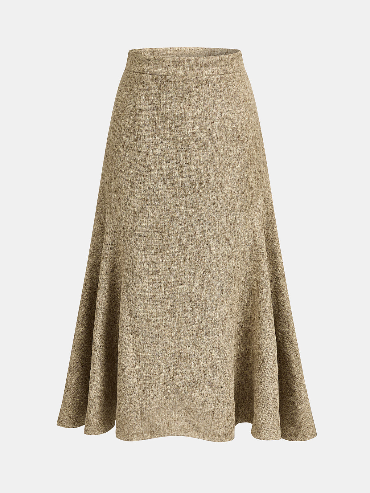 Tweed Mid Waist Flared Midi Skirt