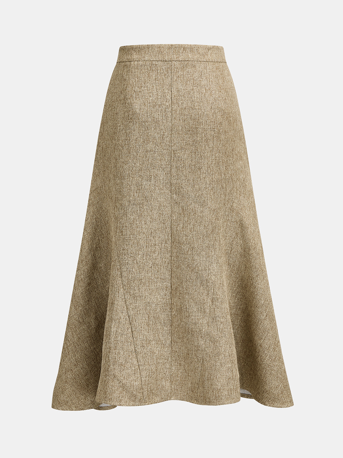 Tweed Mid Waist Flared Midi Skirt