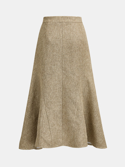 Tweed Mid Waist Flared Midi Skirt